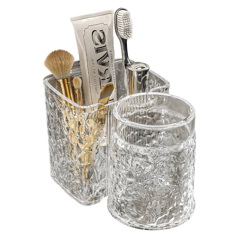 HKM-956243 Eco-Friendly Transparent Wall Hanging Toothbrush and Cosmetic Cup Holder for Bathroom
