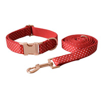 HKM-9563325 Adjustable Red Dot Dog Collar and Leash Set, Handmade, Multiple Sizes Available