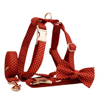 HKM-9563325 Adjustable Red Dot Dog Collar and Leash Set, Handmade, Multiple Sizes Available