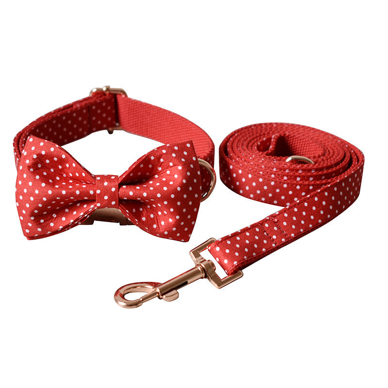 HKM-9563325 Adjustable Red Dot Dog Collar and Leash Set, Handmade, Multiple Sizes Available