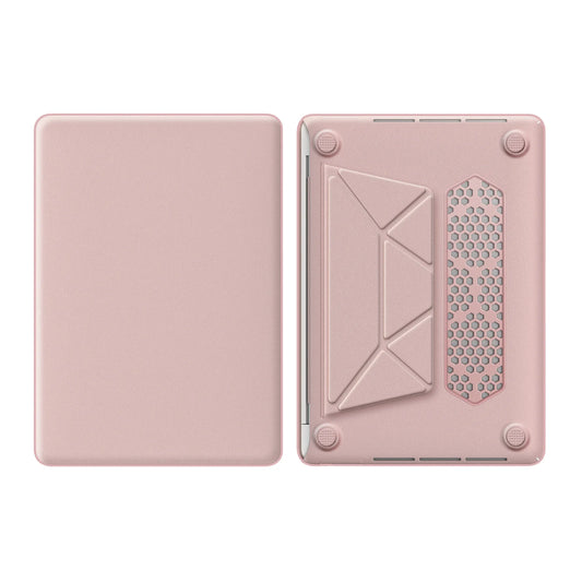 HKM-956371 Pink PU Kickstand Cover Compatible with MacBook Pro 13 (A2338 M1/M2, A2289, A2251, A2159, A1989, A1706, A1708)