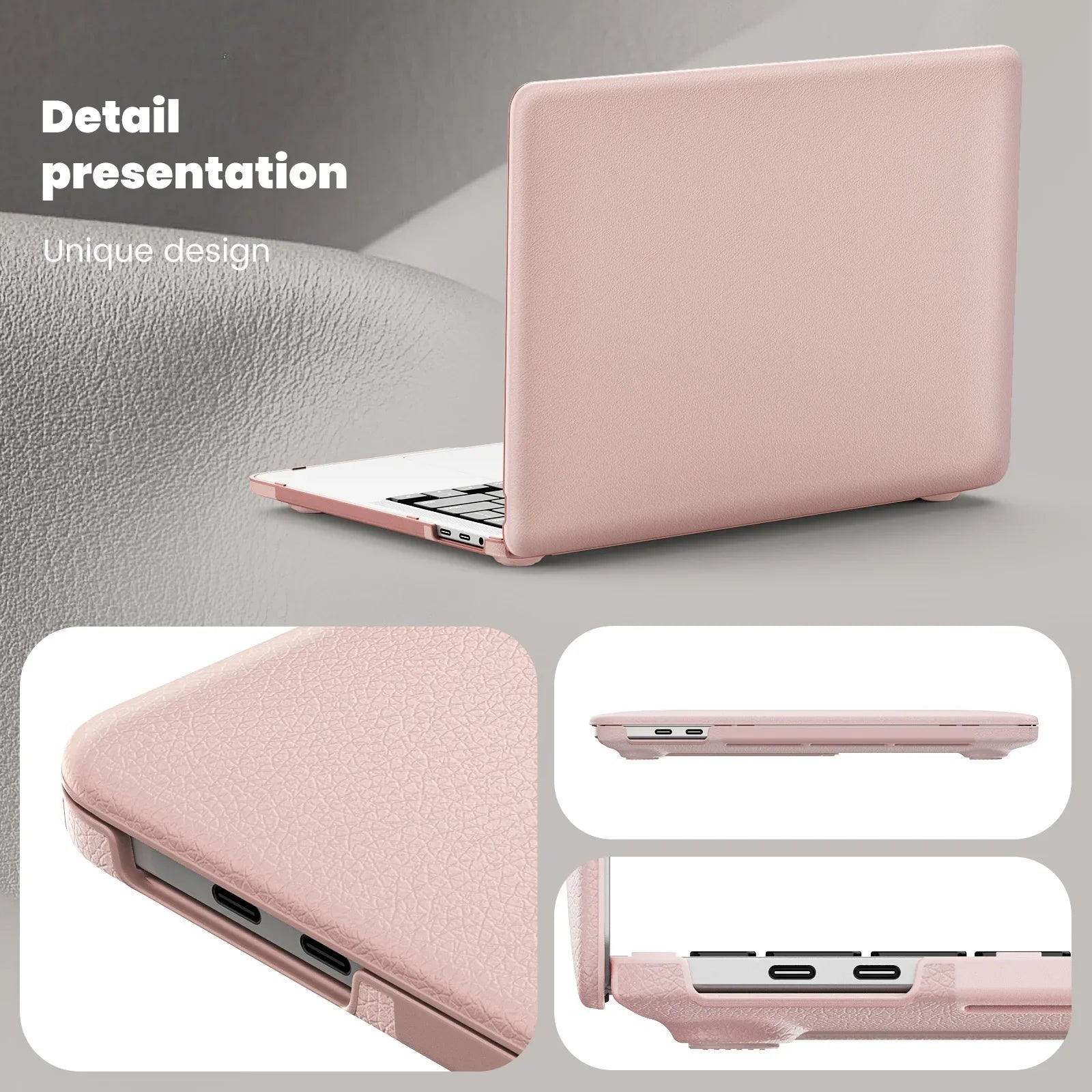 HKM-956371 Pink PU Kickstand Cover Compatible with MacBook Pro 13 (A2338 M1/M2, A2289, A2251, A2159, A1989, A1706, A1708)