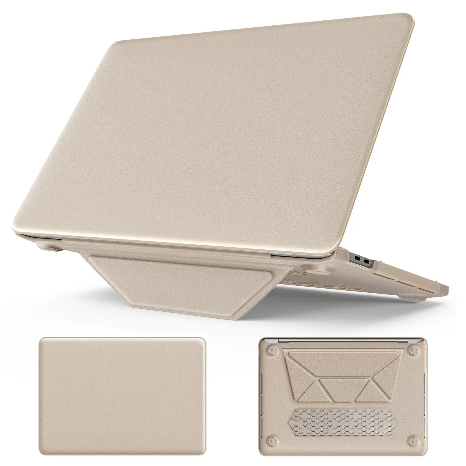 HKM-956371 Pink PU Kickstand Cover Compatible with MacBook Pro 13 (A2338 M1/M2, A2289, A2251, A2159, A1989, A1706, A1708)