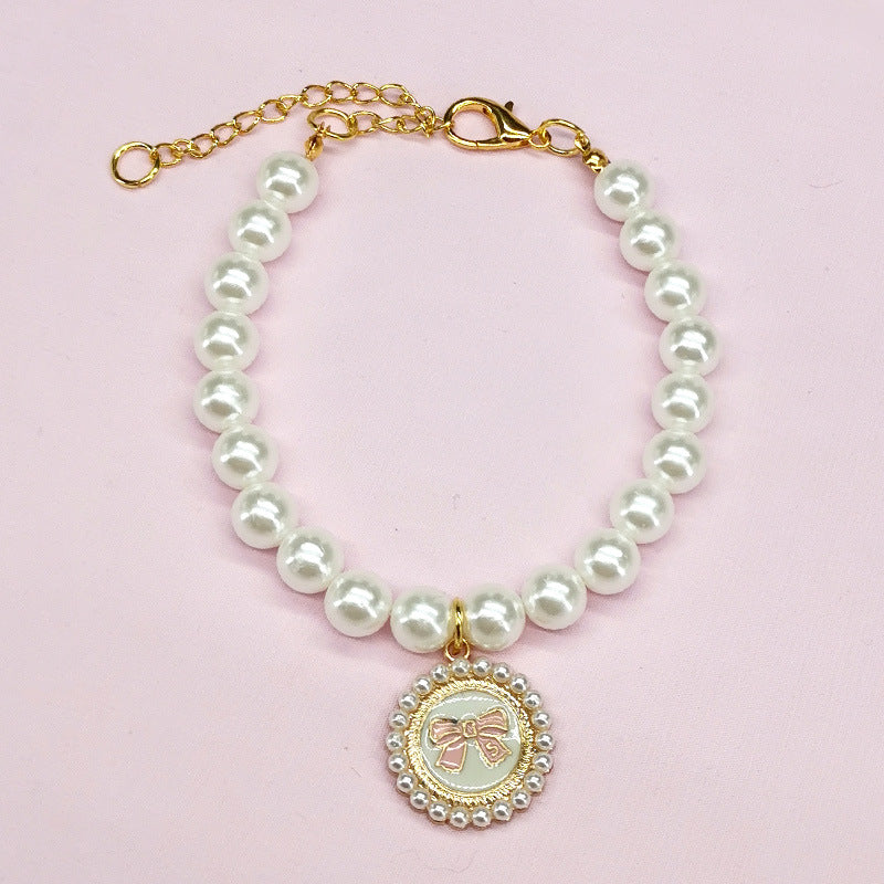 HKM-9566141 Charming Pet Necklace Collection with Bells and Pearl Accents for Cats - Multiple Colors and Designs Available