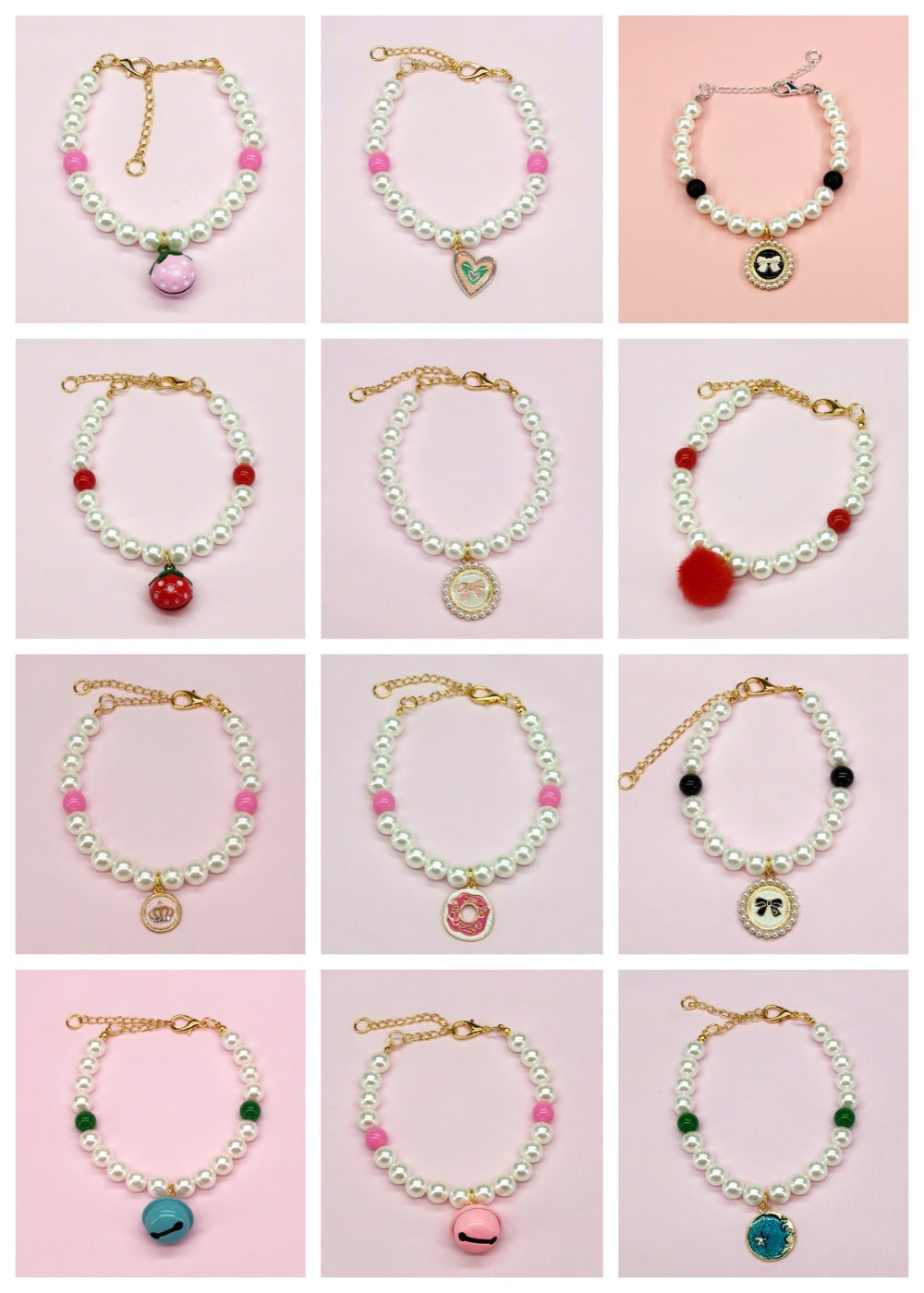 HKM-9566141 Charming Pet Necklace Collection with Bells and Pearl Accents for Cats - Multiple Colors and Designs Available