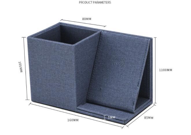 HKM-956691 Multifunctional Wireless Charging Pen Holder - Desk Organizer & Storage Box in Gray, Blue, and Black