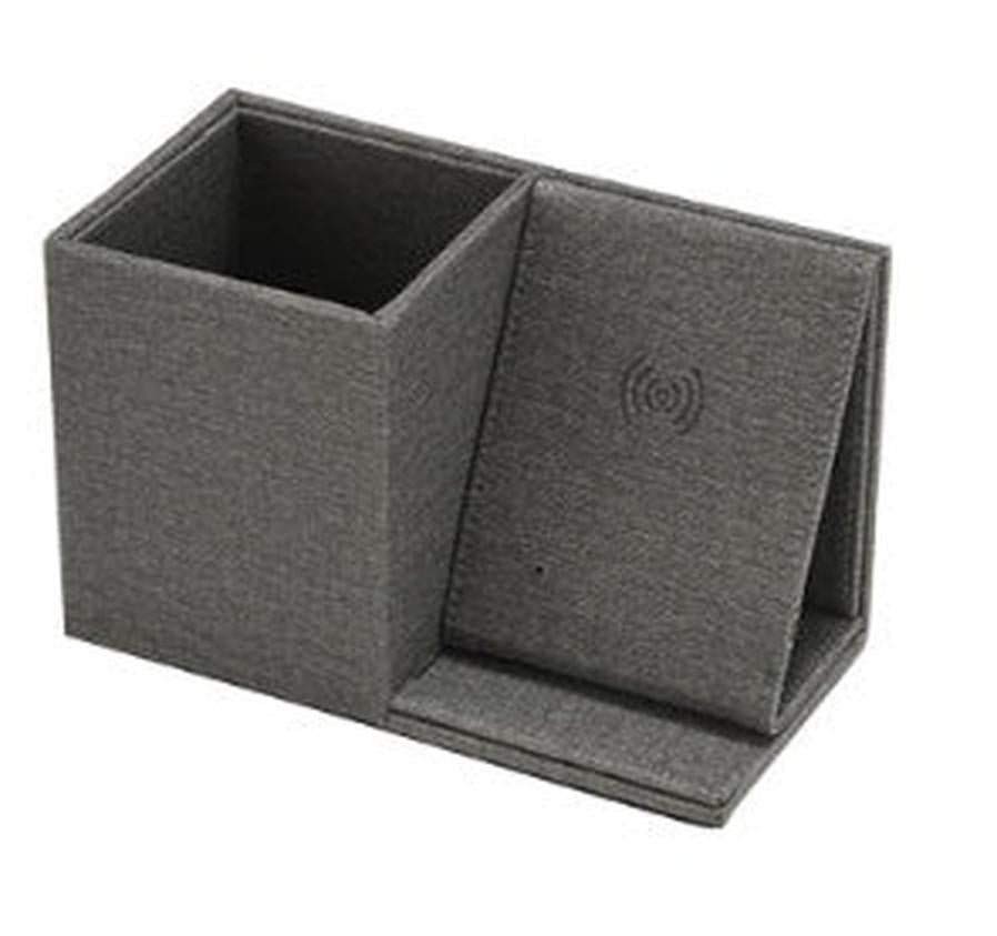 HKM-956691 Multifunctional Wireless Charging Pen Holder - Desk Organizer & Storage Box in Gray, Blue, and Black