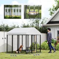 HKM-9567165 Outdoor Dog Kennel with Roof, Adjustable Bowls & Lockable Design for Large Dogs