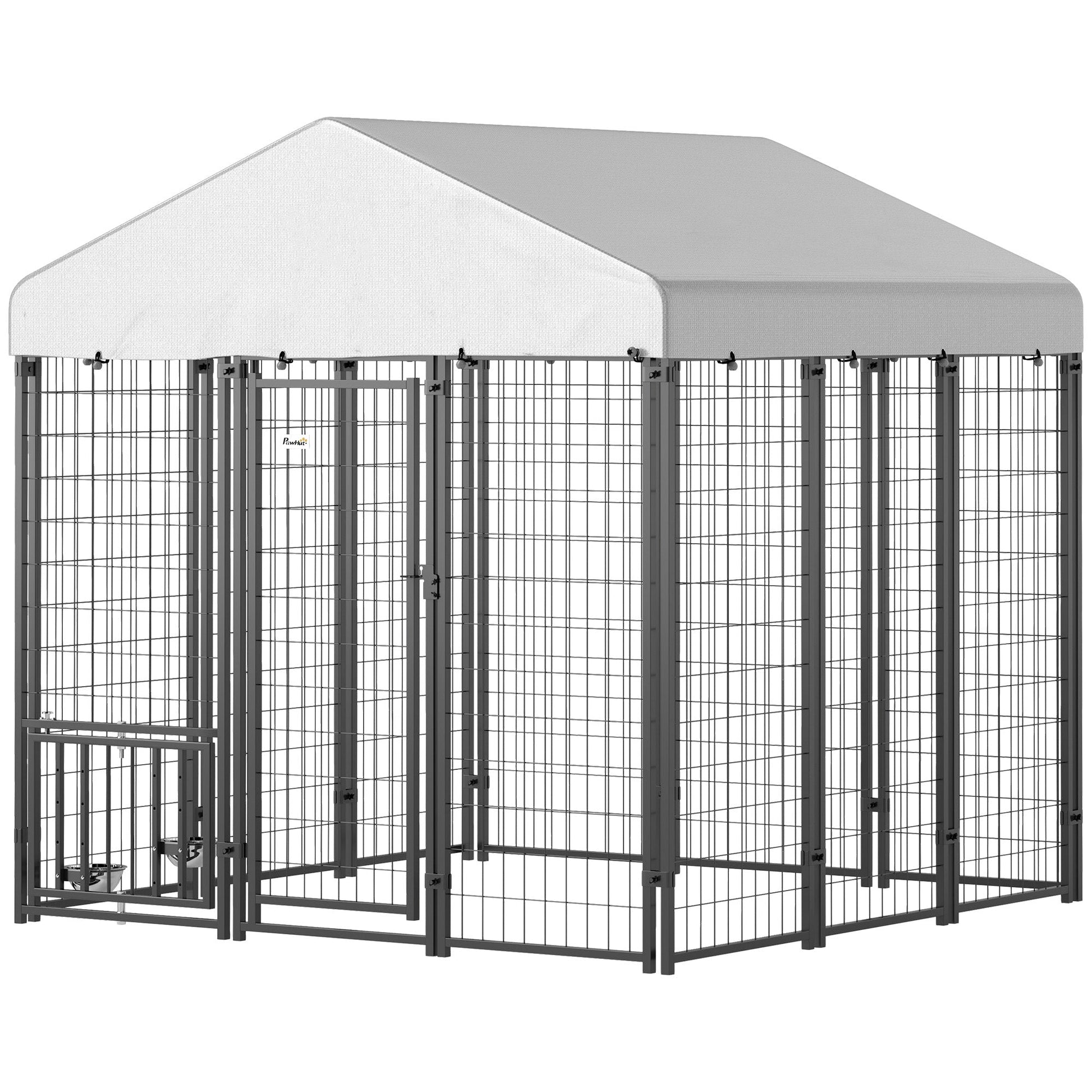HKM-9567165 Outdoor Dog Kennel with Roof, Adjustable Bowls & Lockable Design for Large Dogs