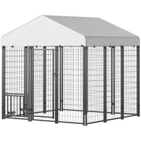 HKM-9567165 Outdoor Dog Kennel with Roof, Adjustable Bowls & Lockable Design for Large Dogs