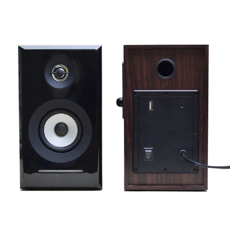 HKM-956819 Classic Wooden 2.0 Bookshelf Speakers with Hi-Fi Stereo Sound and Bluetooth Connectivity