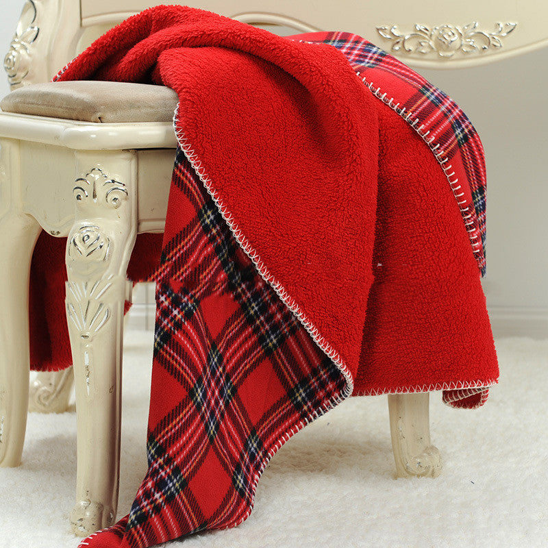 HKM-956819 Red Plaid Flannel Sofa Blanket for Cozy Office Breaks - Available in Multiple Sizes