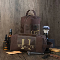 HKM-956883 Large Capacity Portable Handheld Vintage Canvas and PU Leather Toiletry Bag