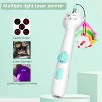 HKM-9570749 Interactive Rechargeable Laser Pointer Cat Wand with Feather Toy - 2-in-1 Indoor Play for Cats and Kittens