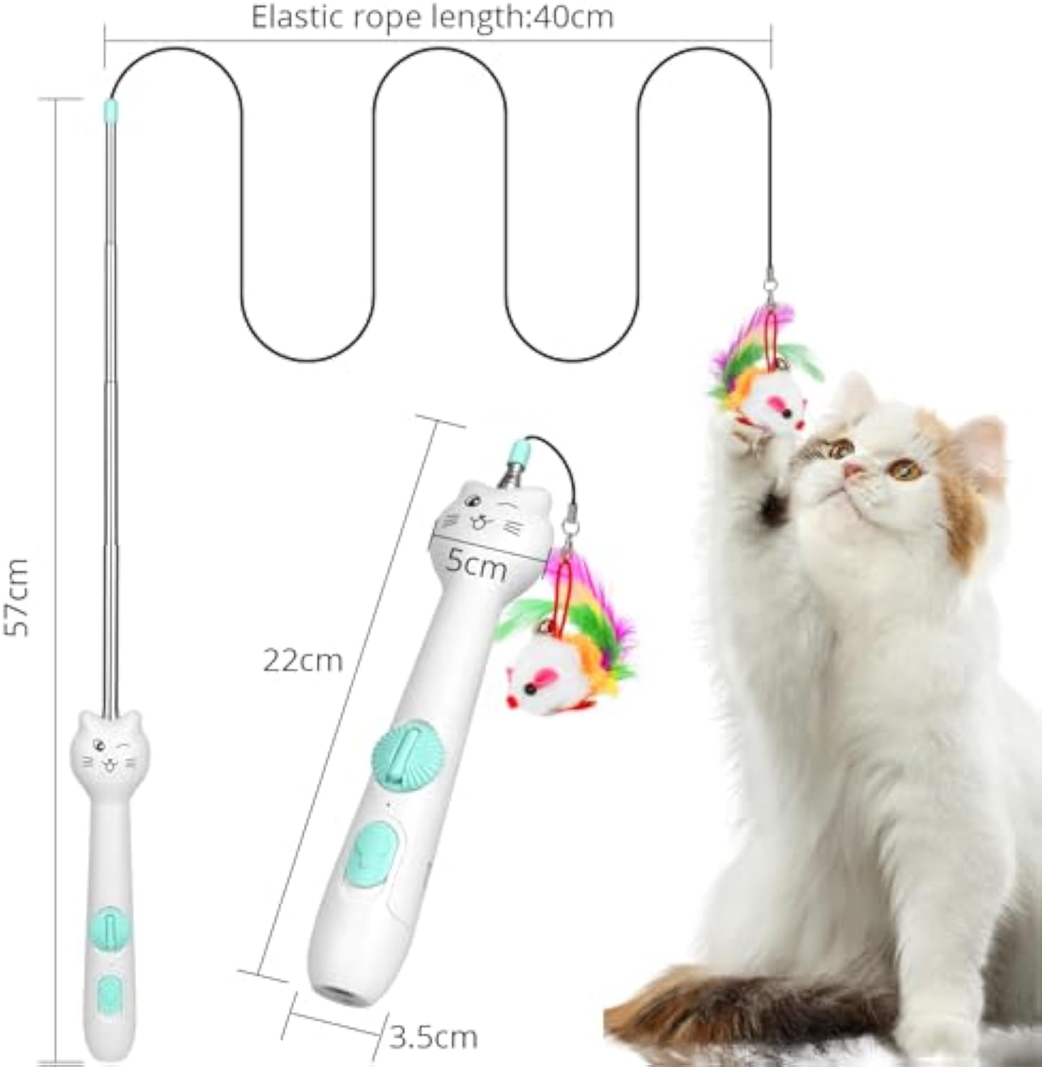 HKM-9570749 Interactive Rechargeable Laser Pointer Cat Wand with Feather Toy - 2-in-1 Indoor Play for Cats and Kittens