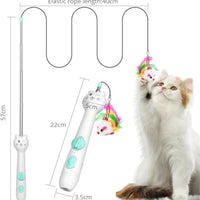 HKM-9570749 Interactive Rechargeable Laser Pointer Cat Wand with Feather Toy - 2-in-1 Indoor Play for Cats and Kittens