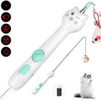 HKM-9570749 Interactive Rechargeable Laser Pointer Cat Wand with Feather Toy - 2-in-1 Indoor Play for Cats and Kittens