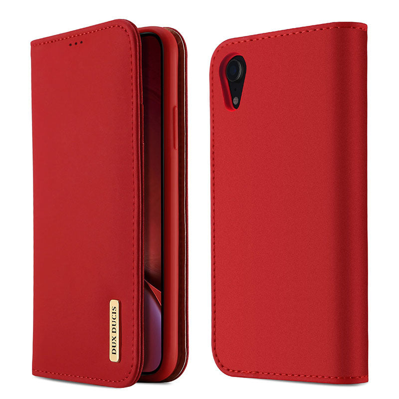 HKM-957075 Clamshell Flip Card Protector for Apple Mobile Phones - Durable Cowhide, PU, and TPU Materials