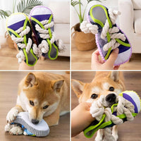 HKM-9570877 Dog Toy Cotton Rope Shoe Slippers with Squeaker and Bell for Teething and Interactive Play