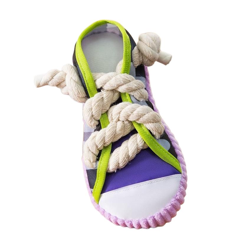HKM-9570877 Dog Toy Cotton Rope Shoe Slippers with Squeaker and Bell for Teething and Interactive Play