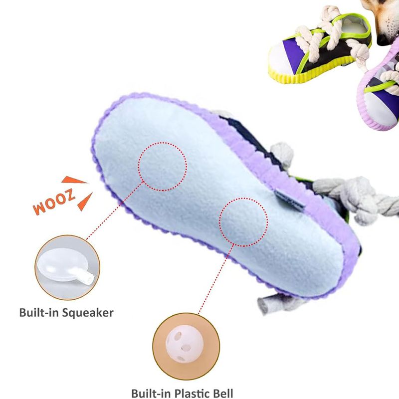 HKM-9570877 Dog Toy Cotton Rope Shoe Slippers with Squeaker and Bell for Teething and Interactive Play