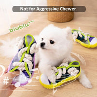 HKM-9570877 Dog Toy Cotton Rope Shoe Slippers with Squeaker and Bell for Teething and Interactive Play