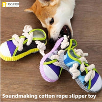 HKM-9570877 Dog Toy Cotton Rope Shoe Slippers with Squeaker and Bell for Teething and Interactive Play