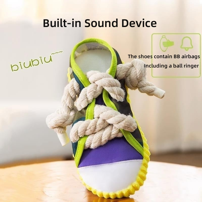 HKM-9570877 Dog Toy Cotton Rope Shoe Slippers with Squeaker and Bell for Teething and Interactive Play