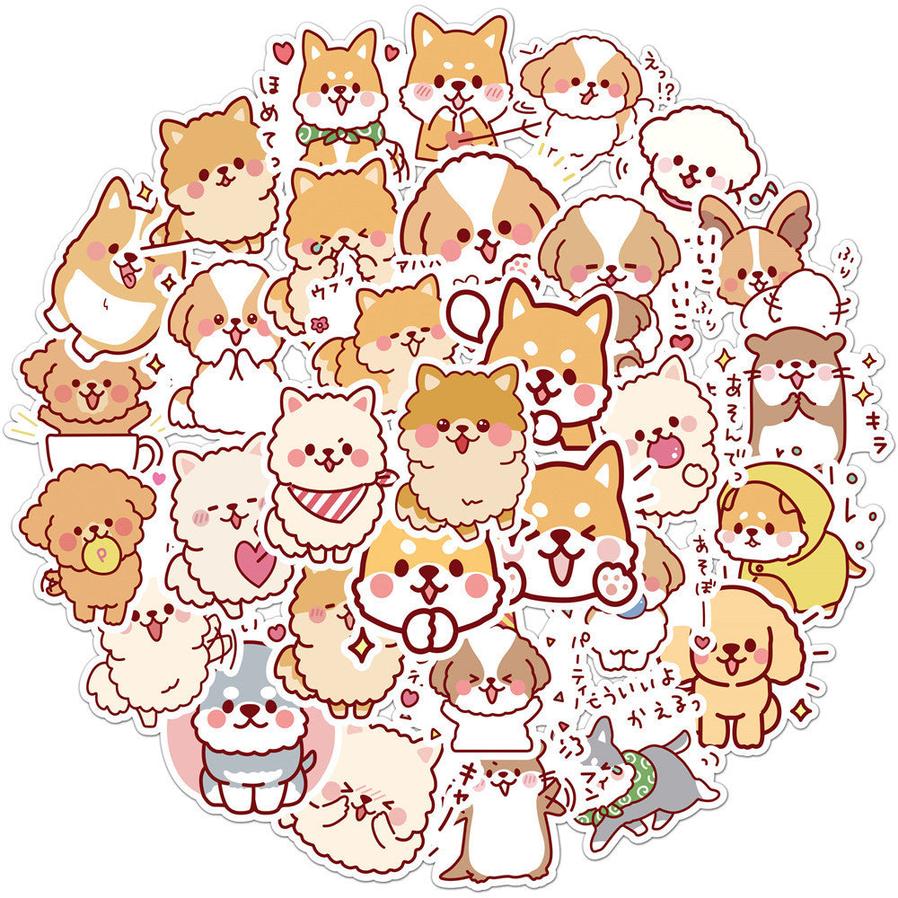 HKM-957139 Cute Dog Graffiti Stickers - 50 Adhesive PVC Cartoon Designs