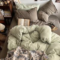 HKM-957139 Super Soft Washed Cotton Four-Piece Bedding Set in Solid Colors for Various Bed Sizes