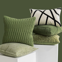 HKM-957267 Geometric Pattern Green Three-Dimensional Pleated Square Pillow Cover for Living Room
