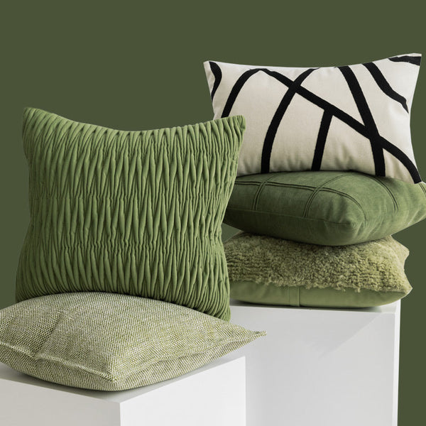 HKM-957267 Geometric Pattern Green Three-Dimensional Pleated Square Pillow Cover for Living Room