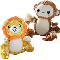 HKM-957331 Squeaky Plush Dog Toys Assorted Set for Medium and Large Dogs - Monkey & Lion Design