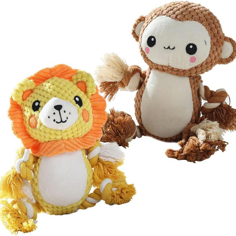 HKM-957331 Squeaky Plush Dog Toys Assorted Set for Medium and Large Dogs - Monkey & Lion Design