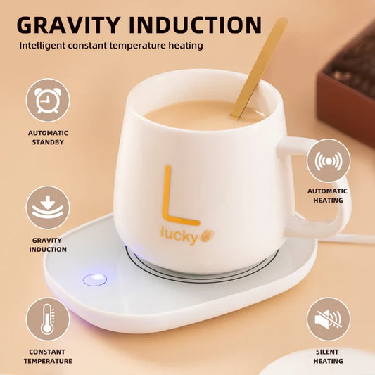 HKM-957395 Ceramic Mug with USB Heating Pad - 400ml Capacity, Keeps Drinks Warm at 55°C