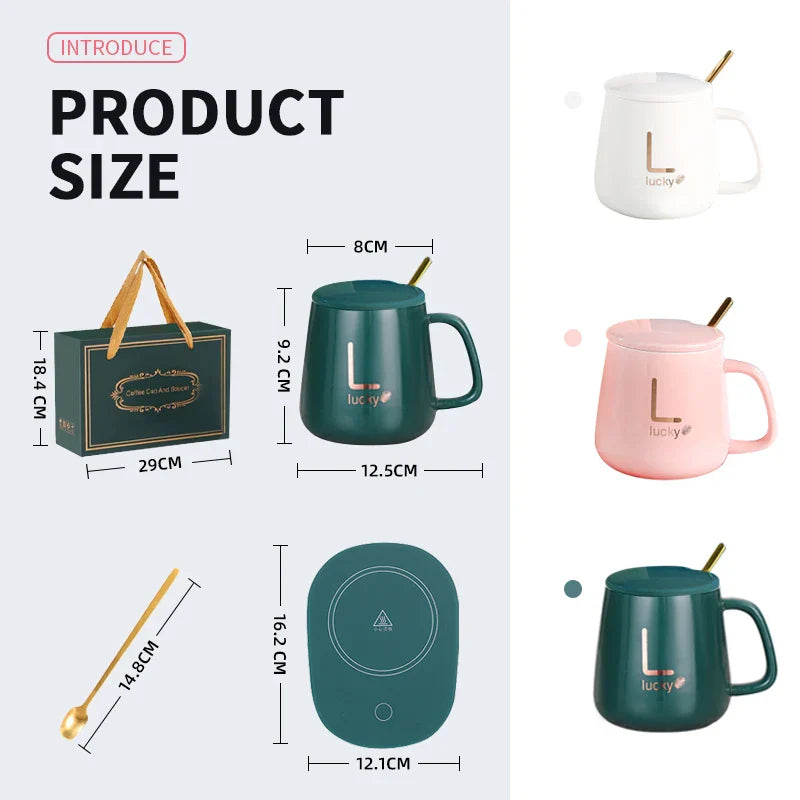 HKM-957395 Ceramic Mug with USB Heating Pad - 400ml Capacity, Keeps Drinks Warm at 55°C