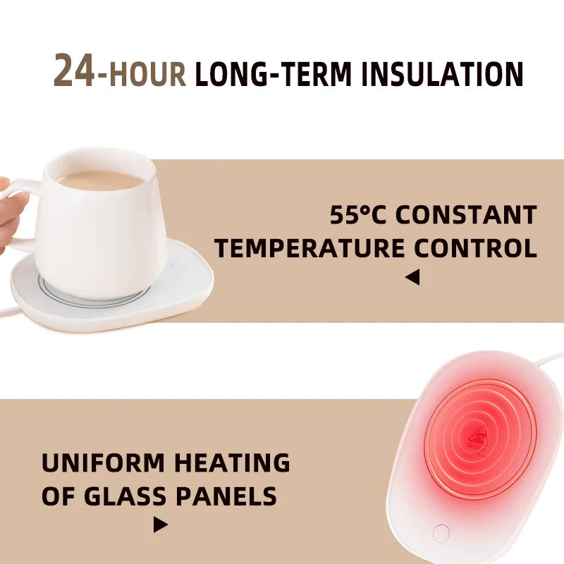 HKM-957395 Ceramic Mug with USB Heating Pad - 400ml Capacity, Keeps Drinks Warm at 55°C