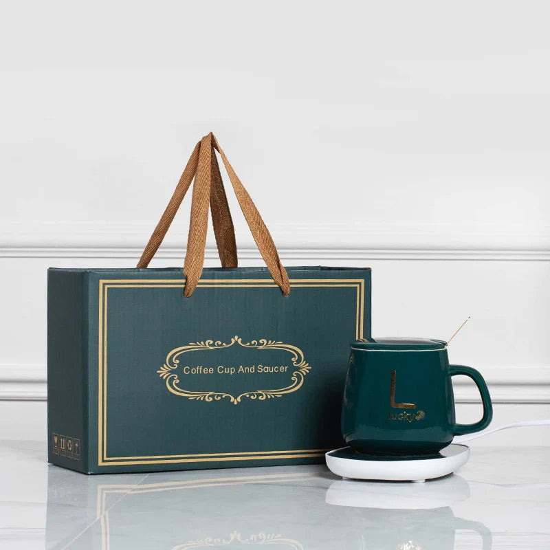 HKM-957395 Ceramic Mug with USB Heating Pad - 400ml Capacity, Keeps Drinks Warm at 55°C