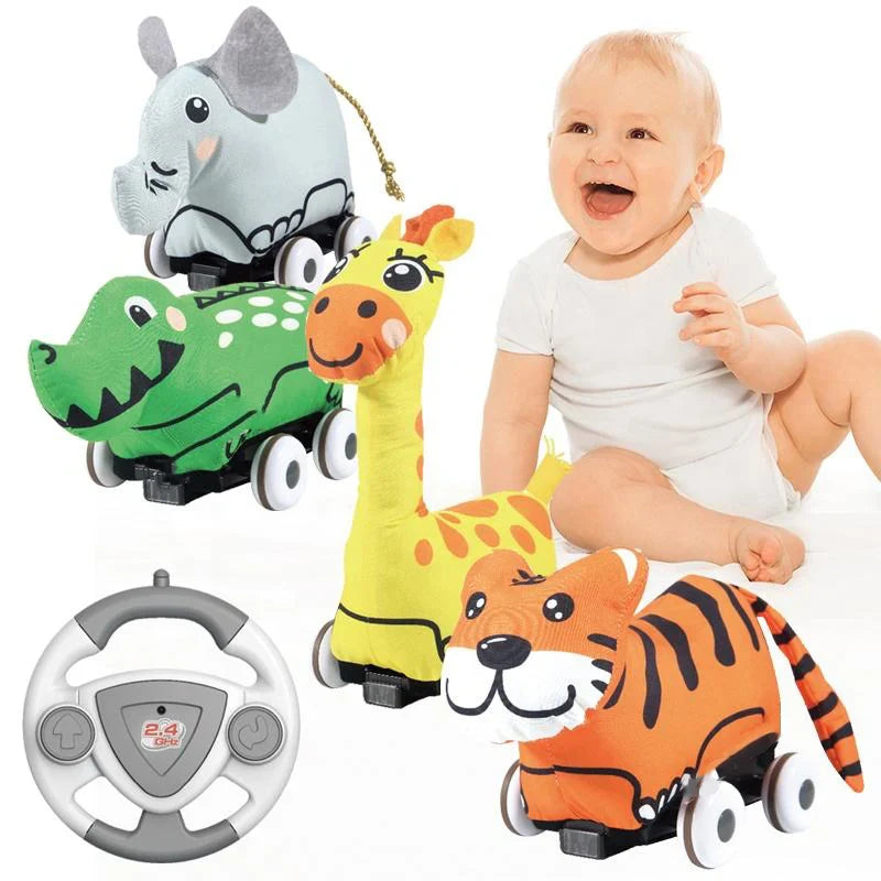 HKM-957395 Plush Animal Remote Control Car Toy with Music for Kids, Washable Soft Sponge Design