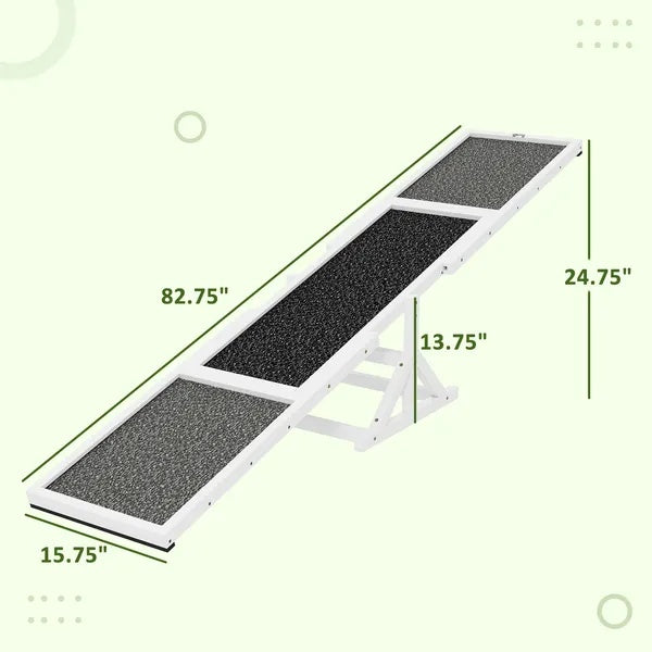 HKM-9574077 Wooden Dog Agility Seesaw for Training and Exercise, Weather-Resistant, Suitable for Dogs Up to 88 lbs, 83 L x 16 W x 14 H Inch