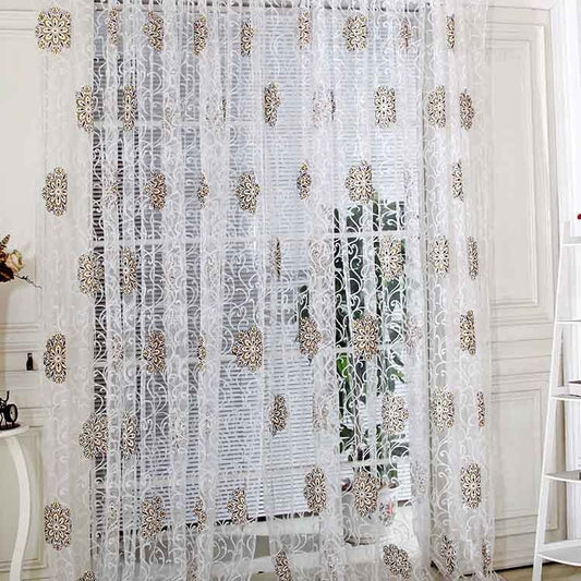 HKM-957523 Floral Patterned Light-Filtering Bedroom Curtain - Brown, Purple, Green, Polyester, 1x2m