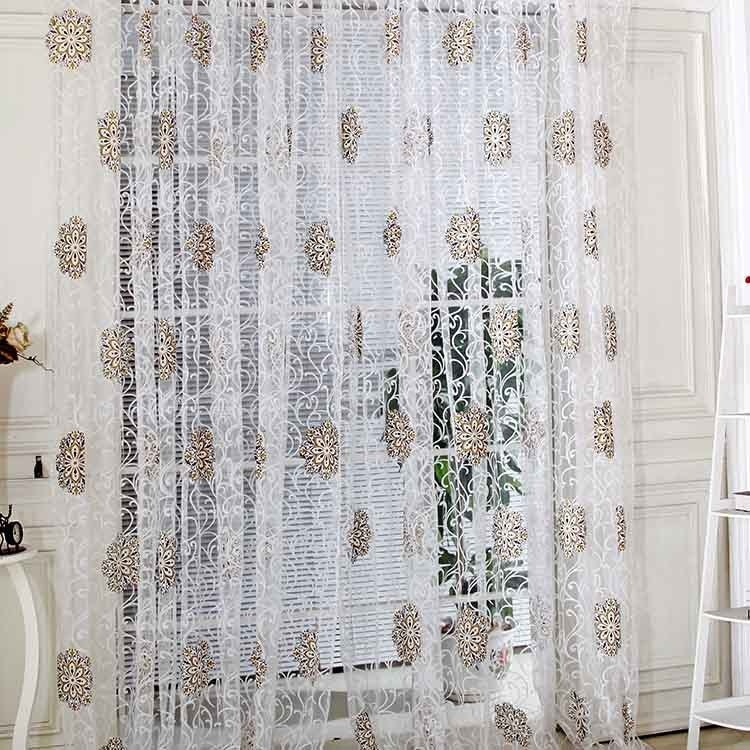 HKM-957523 Floral Patterned Light-Filtering Bedroom Curtain - Brown, Purple, Green, Polyester, 1x2m