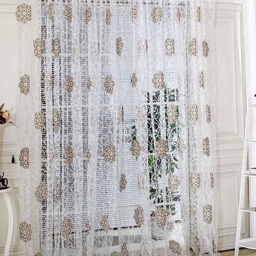 HKM-957523 Floral Patterned Light-Filtering Bedroom Curtain - Brown, Purple, Green, Polyester, 1x2m