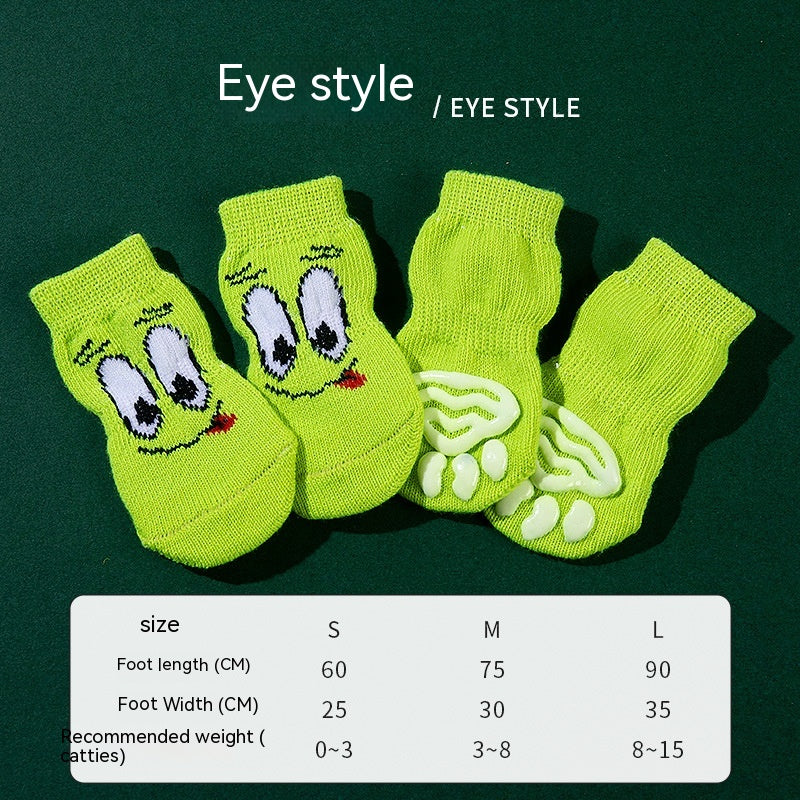HKM-9575869 Non-Slip Cartoon Pet Socks - 4-Pack with Embroidered Designs: Bear, Frog, Duck, Panda