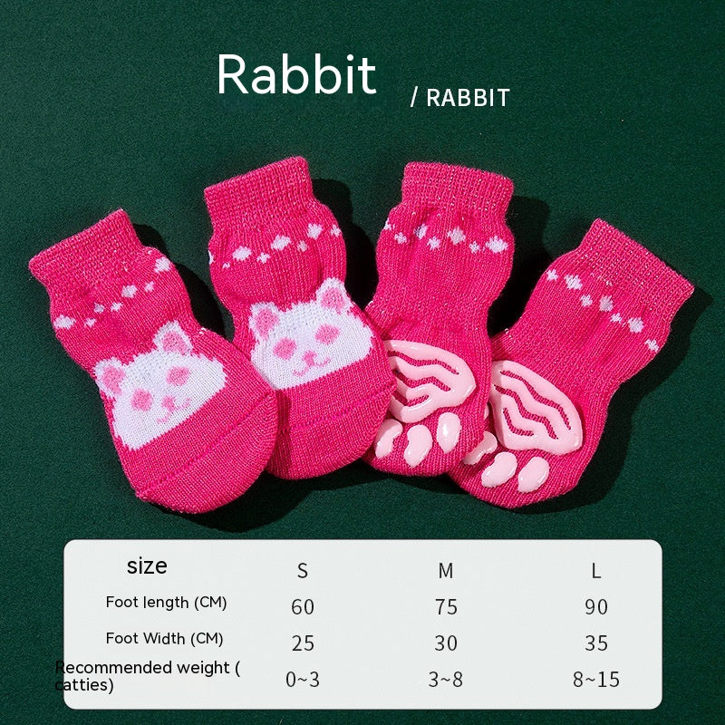 HKM-9575869 Non-Slip Cartoon Pet Socks - 4-Pack with Embroidered Designs: Bear, Frog, Duck, Panda