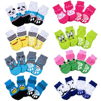 HKM-9575869 Non-Slip Cartoon Pet Socks - 4-Pack with Embroidered Designs: Bear, Frog, Duck, Panda