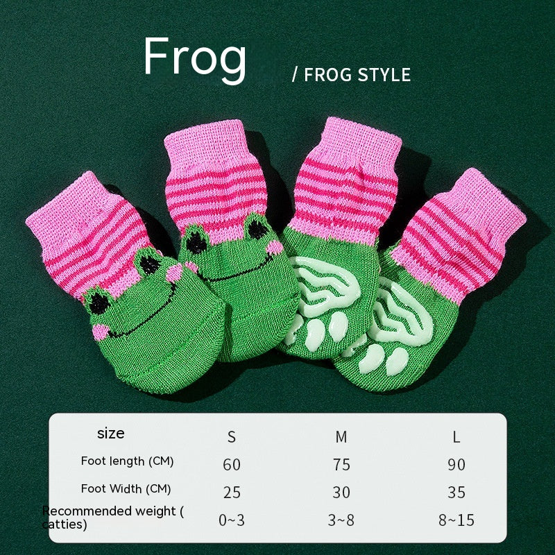 HKM-9575869 Non-Slip Cartoon Pet Socks - 4-Pack with Embroidered Designs: Bear, Frog, Duck, Panda