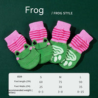 HKM-9575869 Non-Slip Cartoon Pet Socks - 4-Pack with Embroidered Designs: Bear, Frog, Duck, Panda