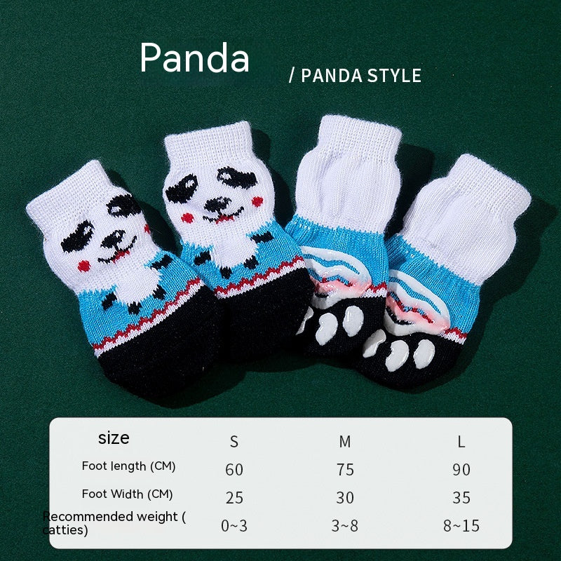 HKM-9575869 Non-Slip Cartoon Pet Socks - 4-Pack with Embroidered Designs: Bear, Frog, Duck, Panda