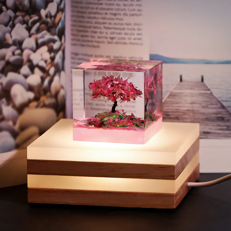 HKM-957587 Cherry Tree Night Light - Handmade USB Bedside Ornament with Resin and Pearlescent Powder